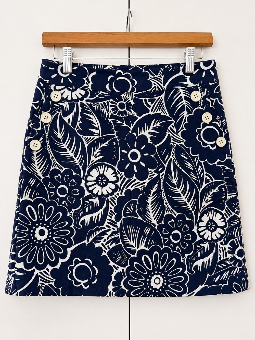 Talbots Navy and White Floral Mini Skirt
